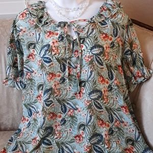 Tempted Green Floral Blouse Size 3X